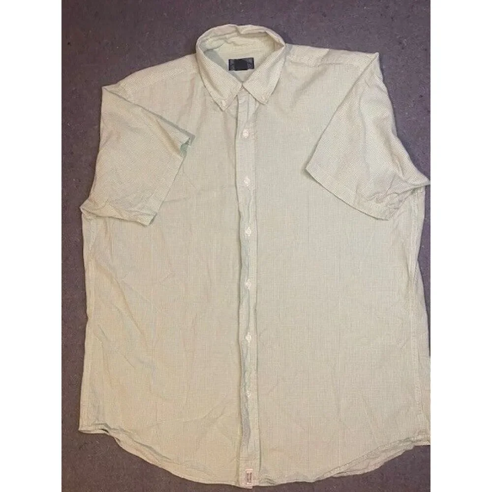 POLO JEAN COMPANY XLARGE short sleeve Button Down plaid GREEN/WHITE 100% COTTON‎